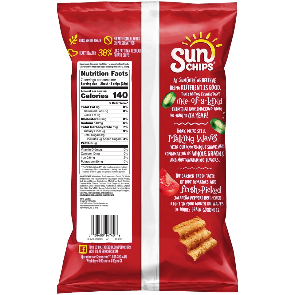 slide 3 of 4, SunChips Flavored Whole Grain Snacks Garden Salsa 7 Oz, 7 oz