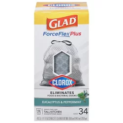 Glad Eucalyptus Peppermint Forceflexplus With Clorox Tall Kitchen Trash Bags - 34 Count