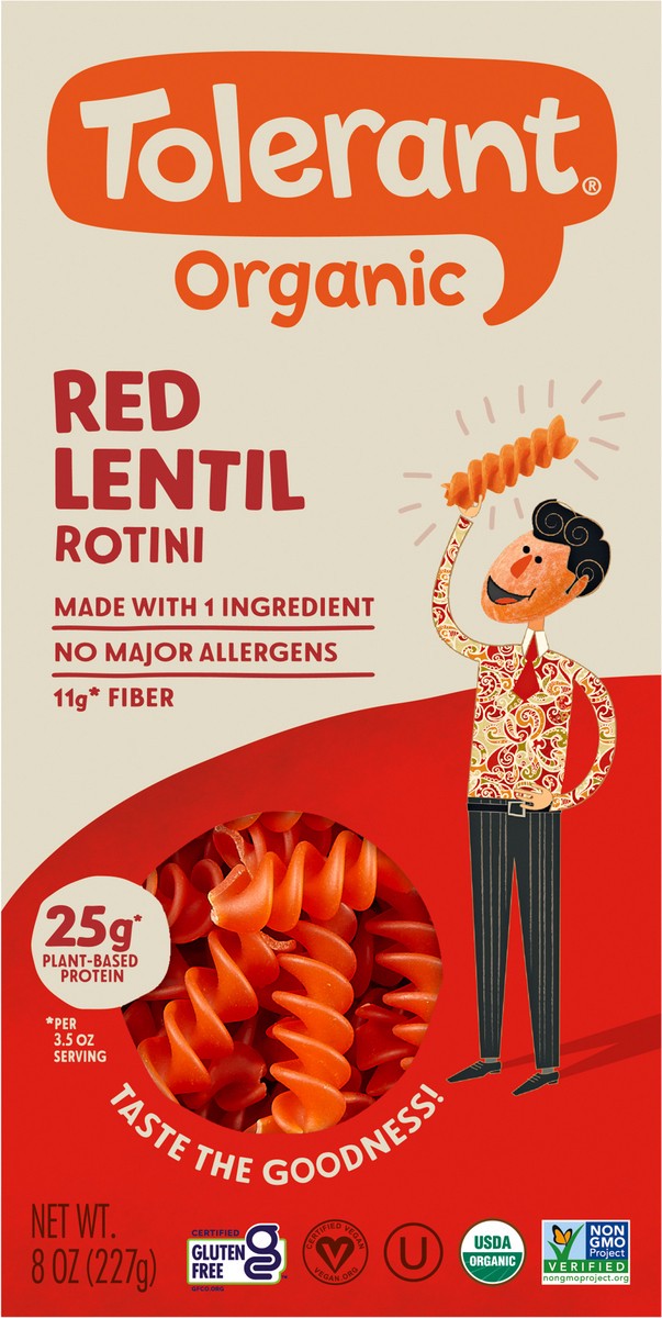 slide 13 of 14, Tolerant Organic Rotini Red Lentil, 8 oz