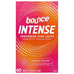 Bounce Intense Dryer Sheets, Vibrant Bloom, 60 Count, Scent Boosting Dryer Sheet