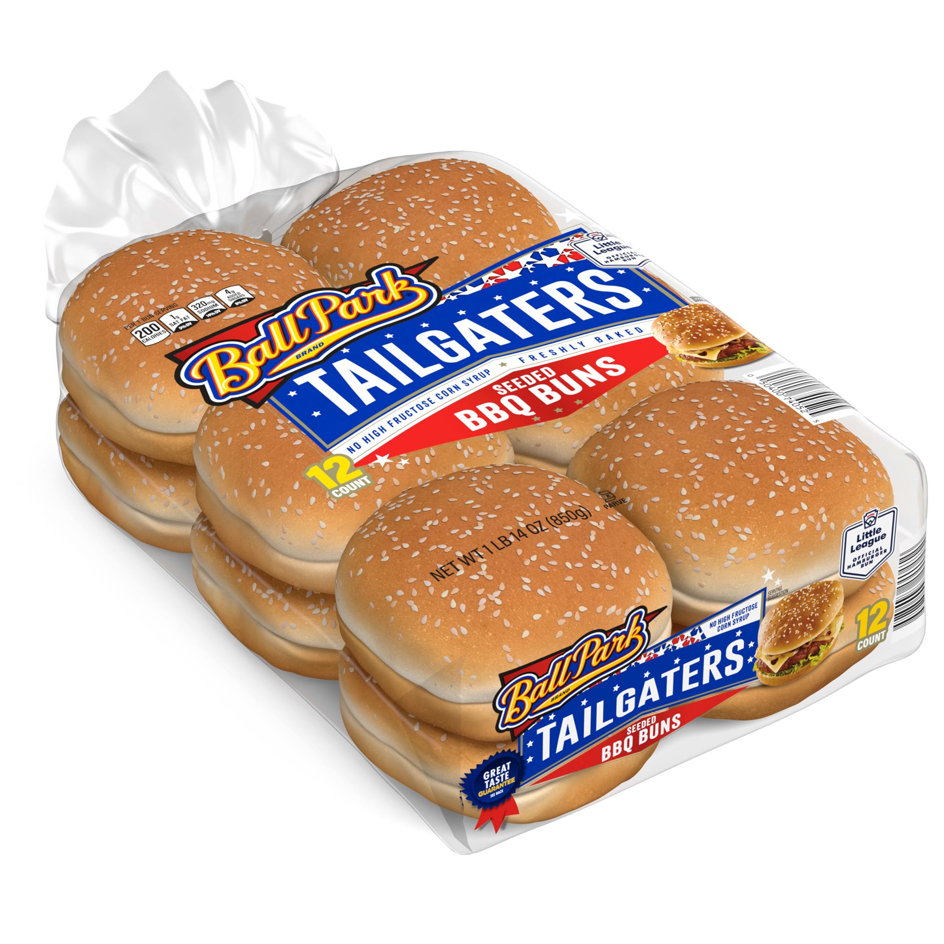 slide 1 of 8, Ball Park Tailgaters Seeded BBQ Buns, 12 count, Sesame Hamburger Buns, 30 oz Bag, 12 ct