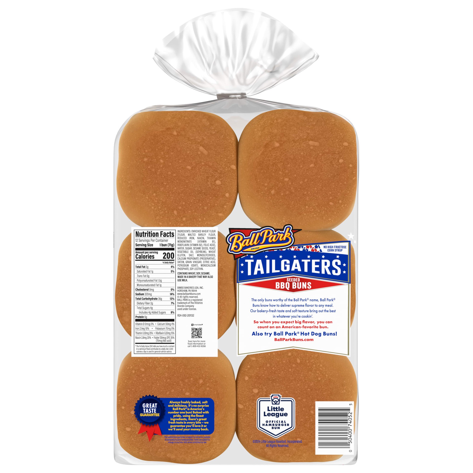 slide 5 of 8, Ball Park Tailgaters Seeded BBQ Buns, 12 count, Sesame Hamburger Buns, 30 oz Bag, 12 ct