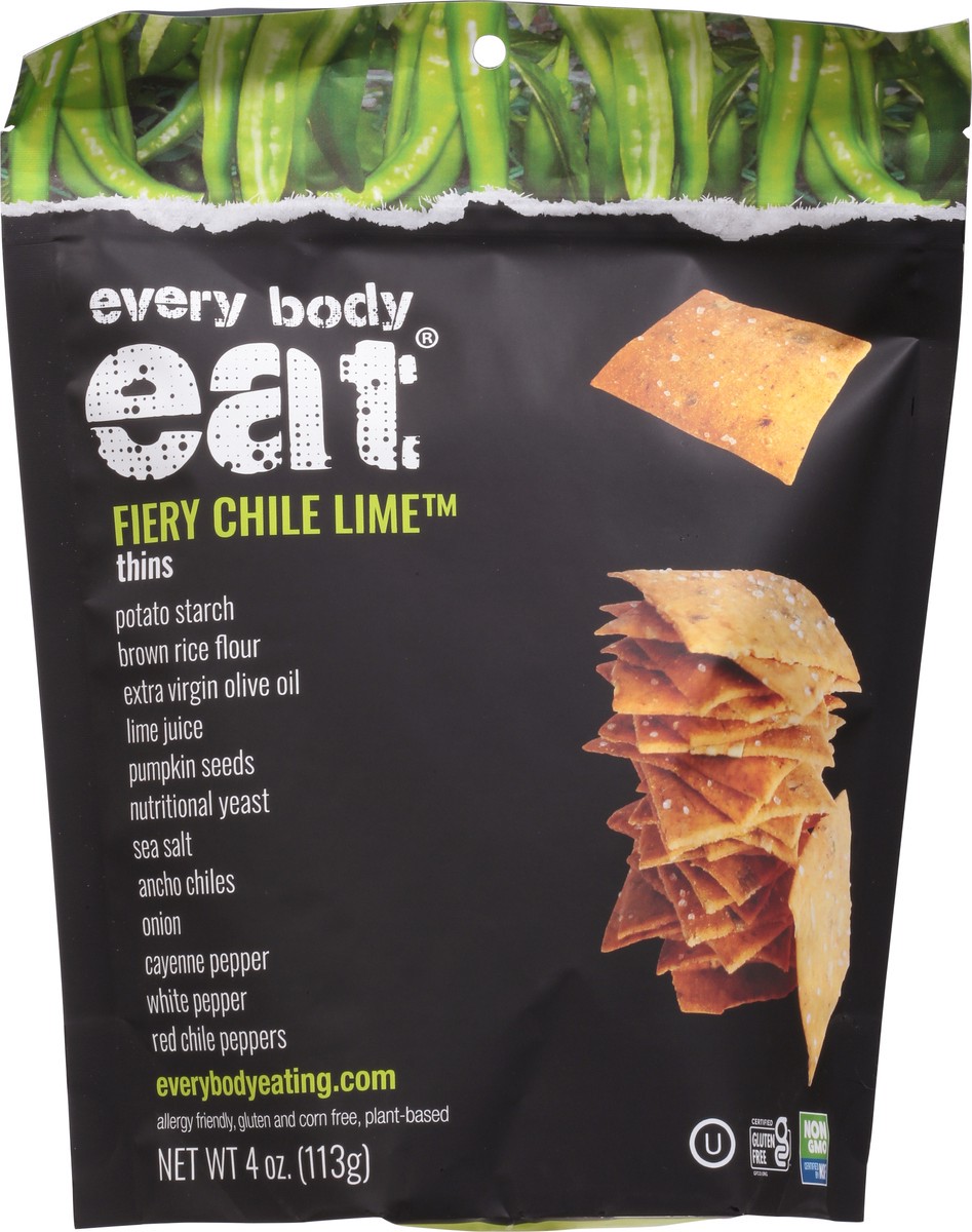 slide 4 of 9, Every Body Eat Fiery Chile Lime Thins 4 oz, 4 oz