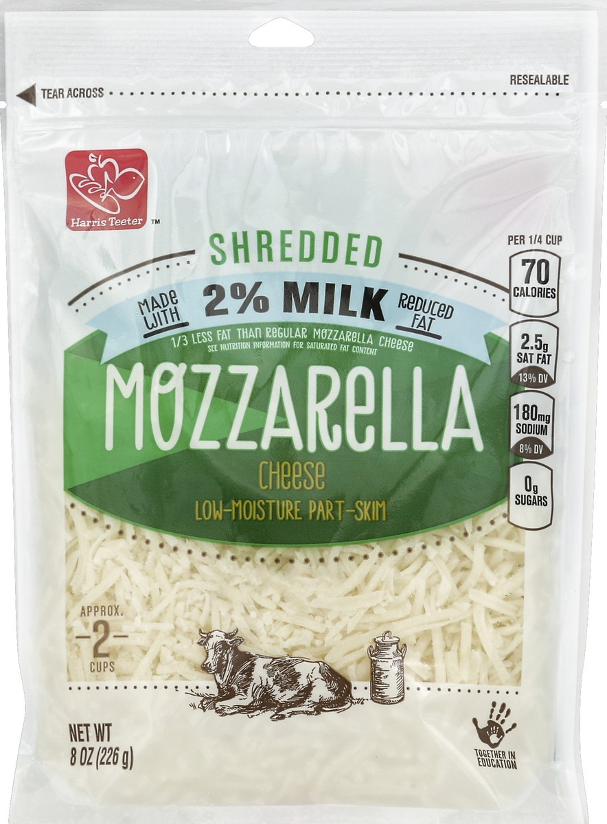 slide 2 of 3, Harris Teeter Shredded Low Moisture Part Skim Mozzarella Cheese, 8 oz