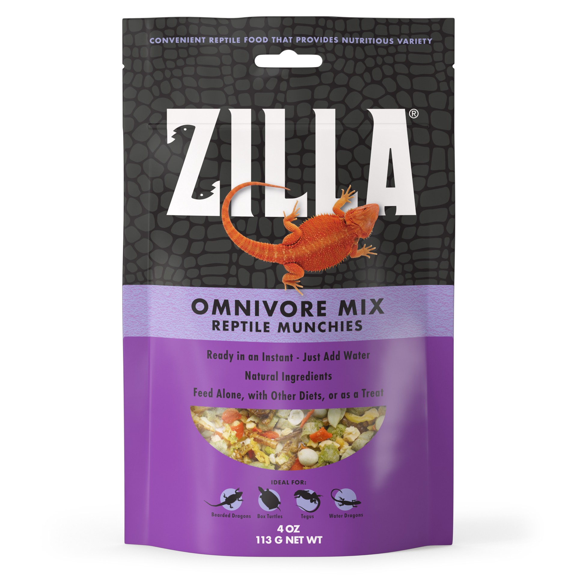 slide 3 of 10, Zilla Reptile Munchies Omnivore Resealable Bag, 4 Ounces, 1 ct
