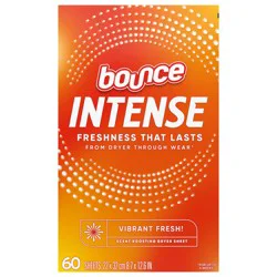 Bounce Intense Dryer Sheets, Vibrant Fresh, 60 Count, Scent Boosting Dryer Sheet