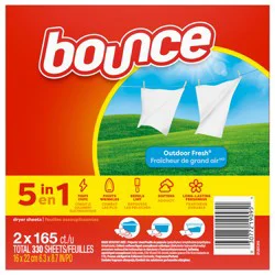 Bounce Dryer Sheets, 330 count, Outdoor Fresh Scent, Fabric Softener Sheets, Reduces Static, Softens and Fights Wrinkles