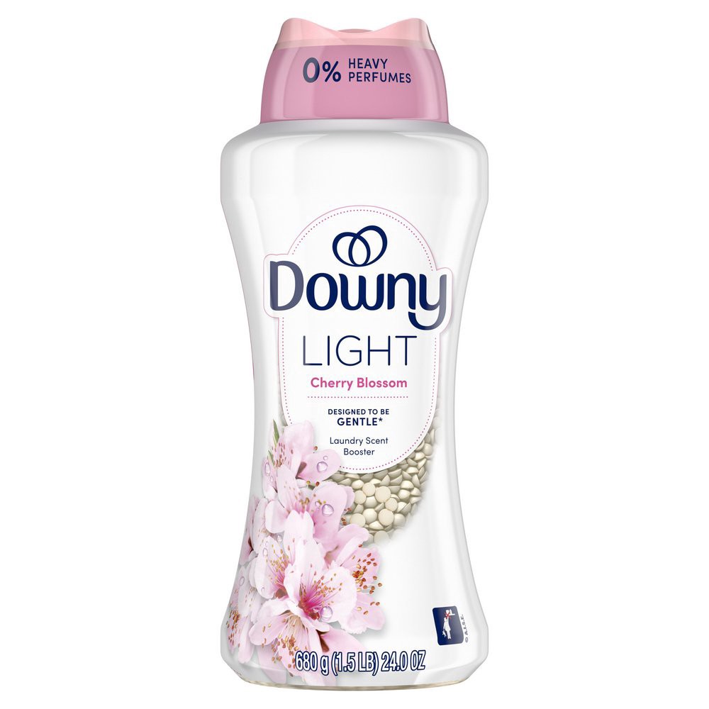 slide 1 of 1, Downy Light Laundry Scent Booster Beads, Cherry Blossom Scent, 24 OZ, In-wash fabric beads designed to be gentle with a light boost of scent, No Heavy Perfumes, 24 oz