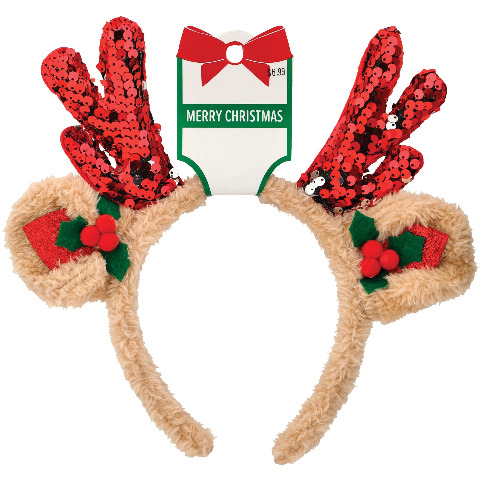slide 1 of 1, Fantasia Accessories Christmas Sequin Antler Headband, 1 ct