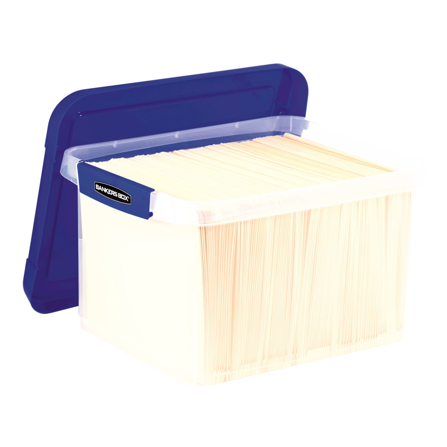 slide 2 of 3, Bankers Box Heavy-Duty Plastic Portable File Box, Letter/Legal, Clear/Blue, 1 ct