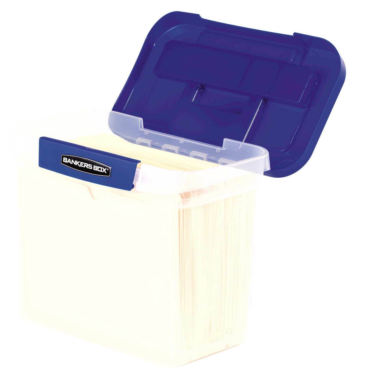 slide 2 of 4, Bankers Box Heavy-Duty Plastic Portable File Box, Blue/Clear, 1 ct