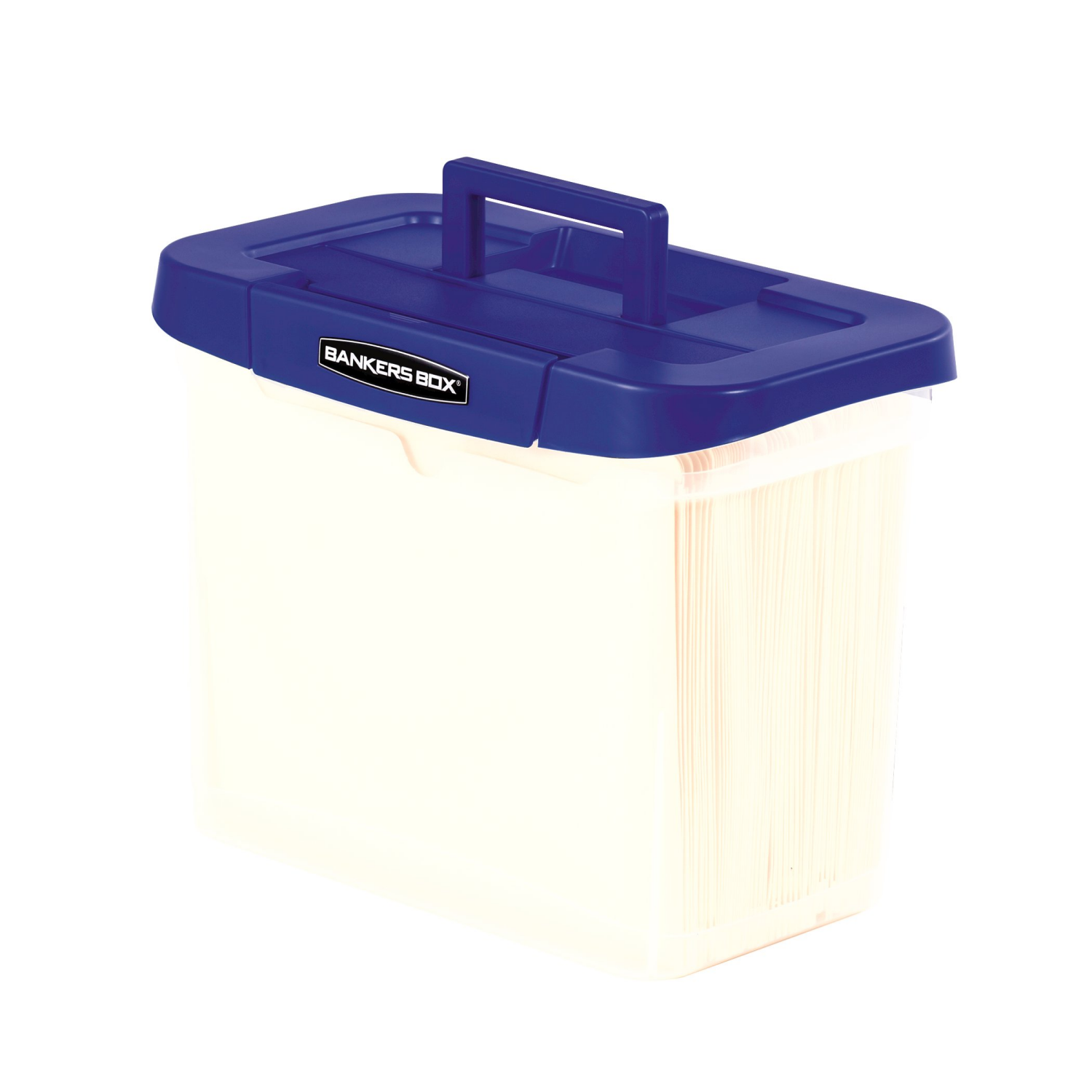 slide 1 of 4, Bankers Box Heavy-Duty Plastic Portable File Box, Blue/Clear, 1 ct