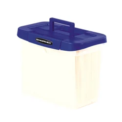 Bankers Box Heavy-Duty Plastic Portable File Box, Blue/Clear