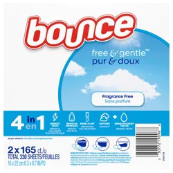 Bounce Free & Gentle Dryer Sheets, Unscented, 330 Count