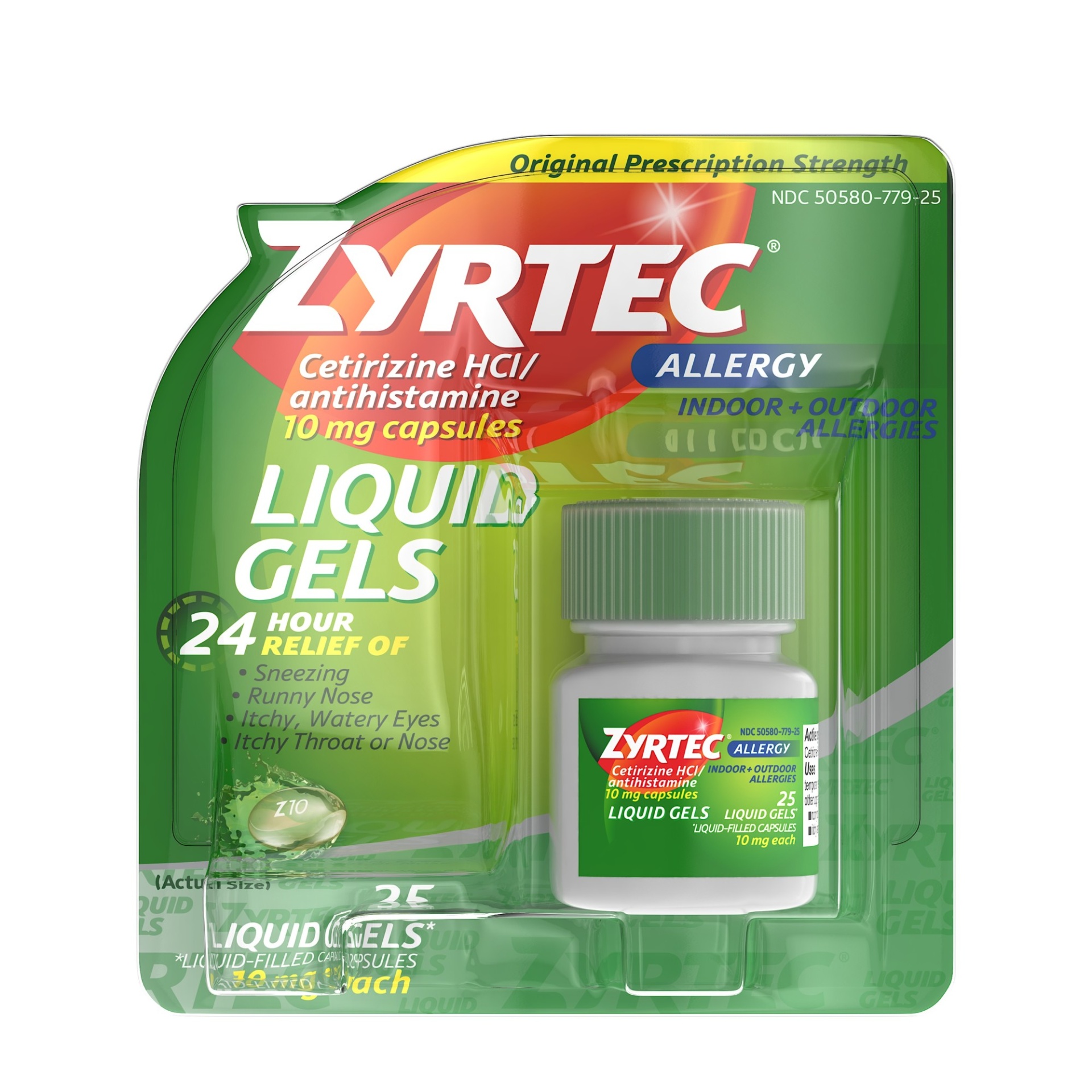 slide 1 of 6, Zyrtec 24 Hour Allergy Relief Liquid Gels, Antihistamine Capsules with Cetirizine HCl Allergy Medicine for All-Day Relief from Runny Nose, Sneezing, Itchy Eyes & More, 25 ct