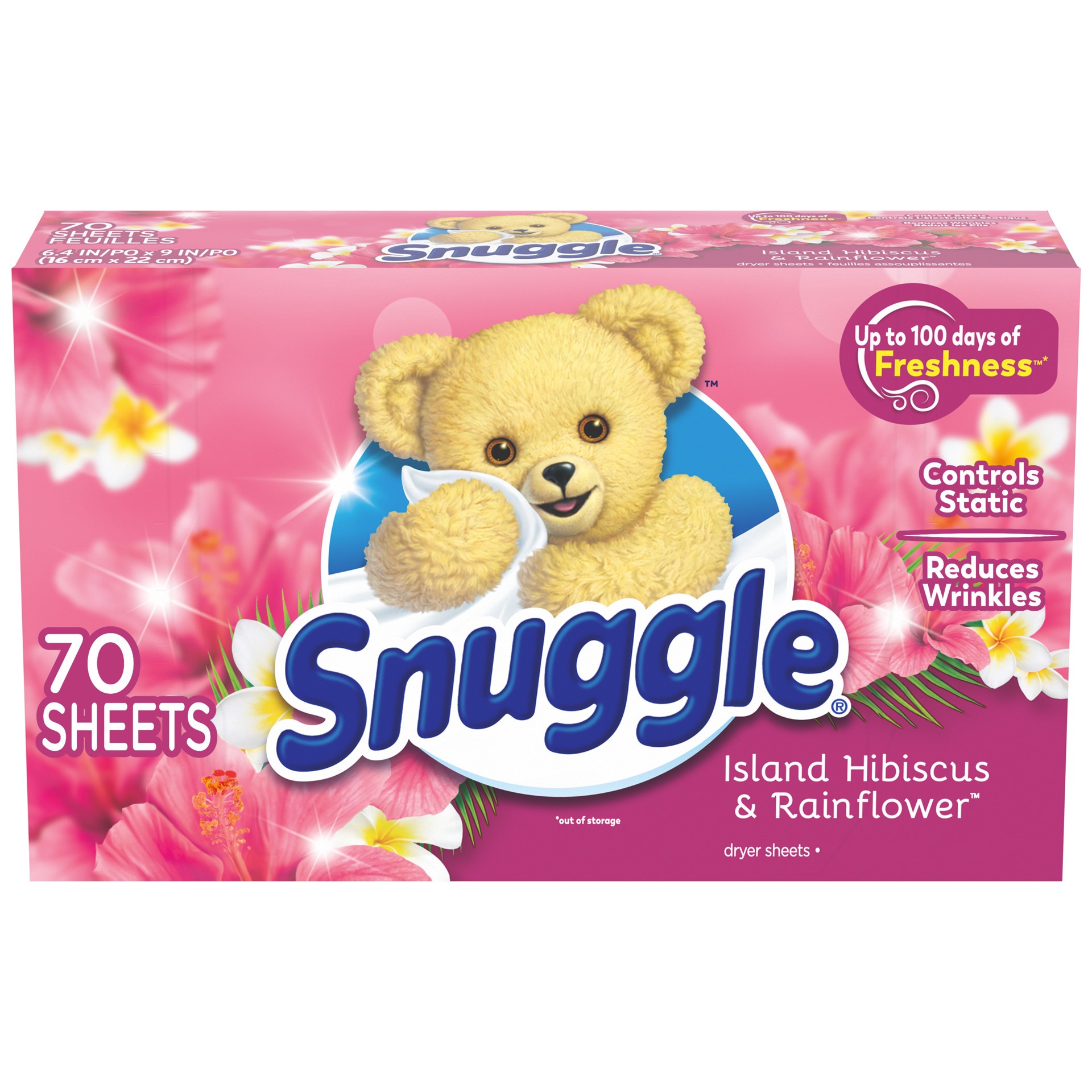 slide 3 of 3, Snuggle Fabric Softener Dryer Sheets, Island Hibiscus & Rainflower, 70 Count, 70 ct