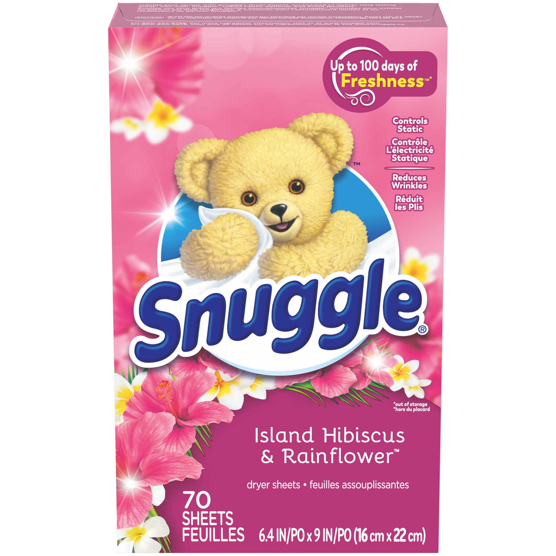 slide 1 of 3, Snuggle Fabric Softener Dryer Sheets, Island Hibiscus & Rainflower, 70 Count, 70 ct