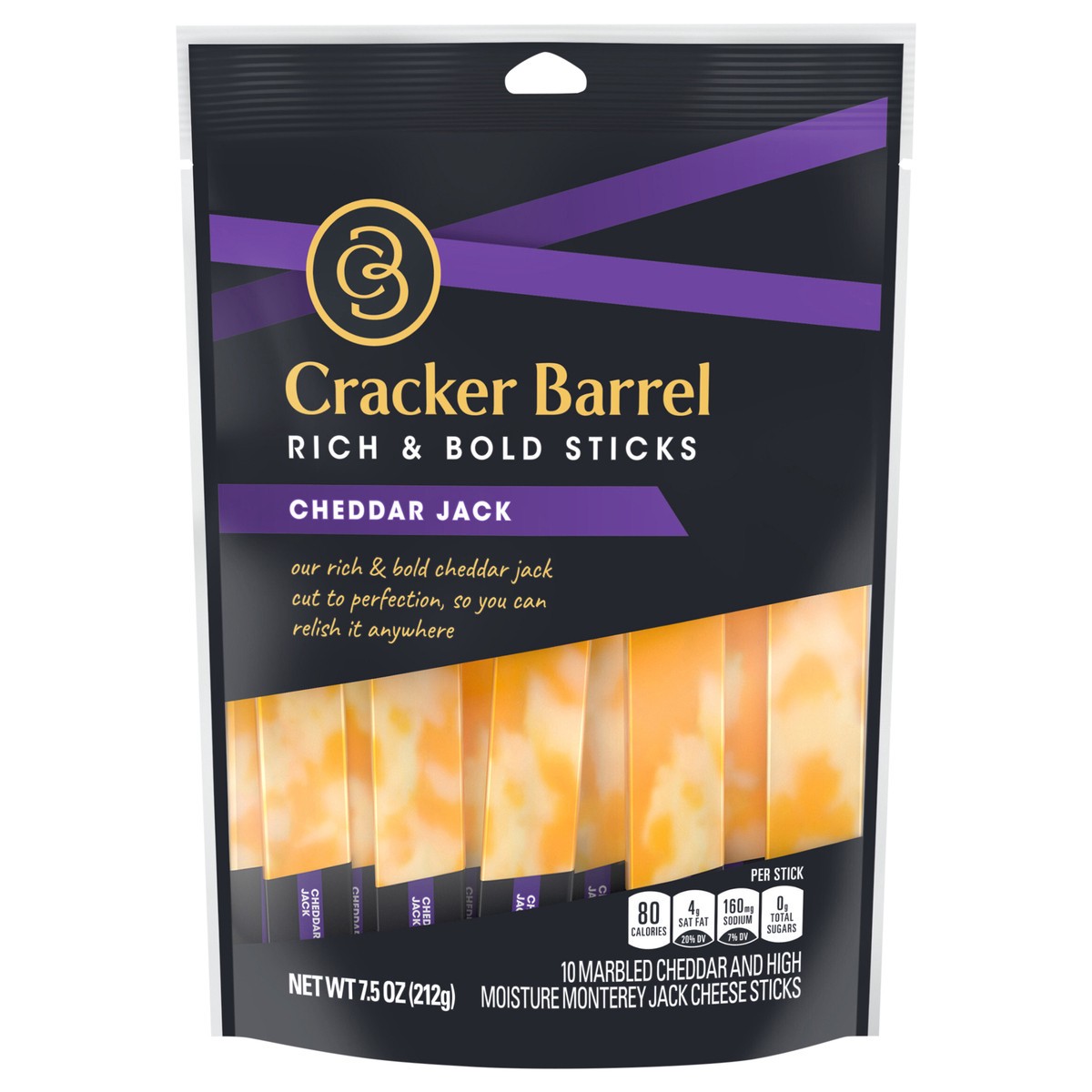 slide 1 of 6, Cracker Barrel Cheddar Monteray Jack Sticks, 7.5 oz
