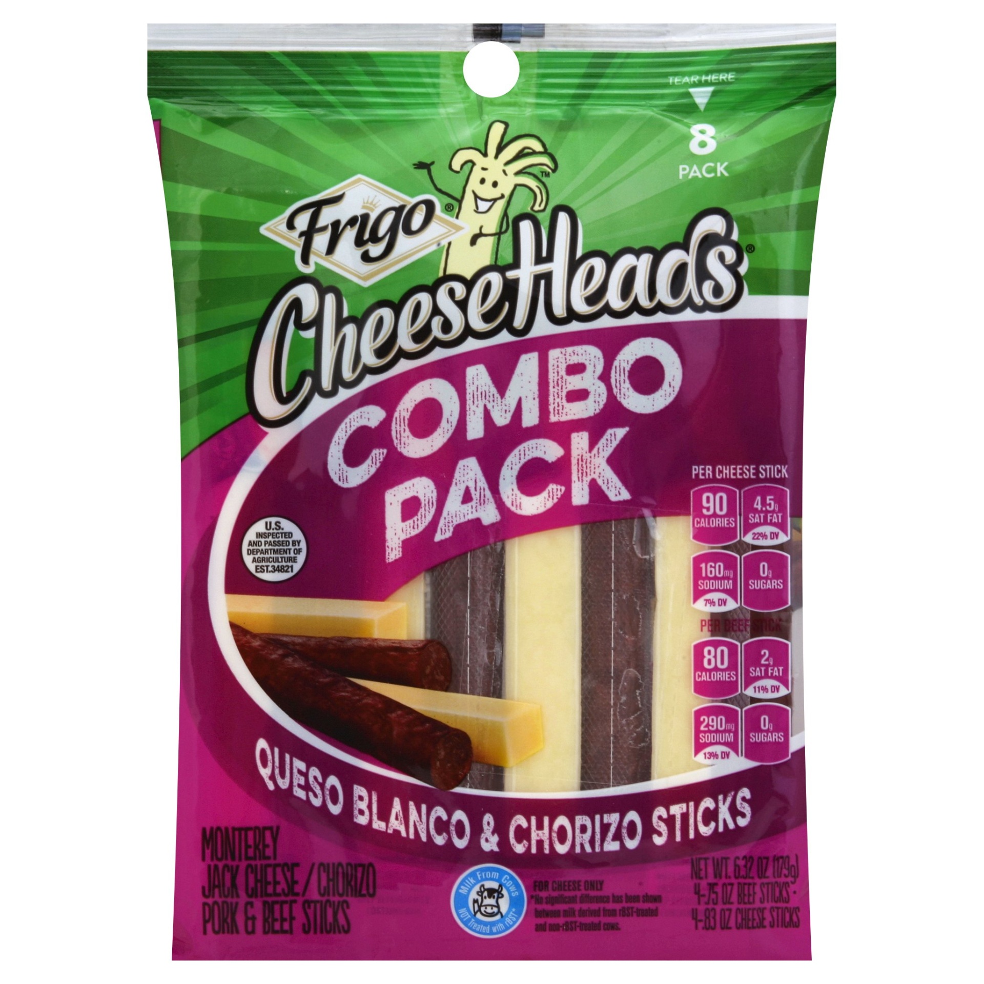 slide 1 of 6, Frigo Cheese Heads Queso Blanco & Chorizo Sticks Combo Pack, 8 ct; 6.32 oz