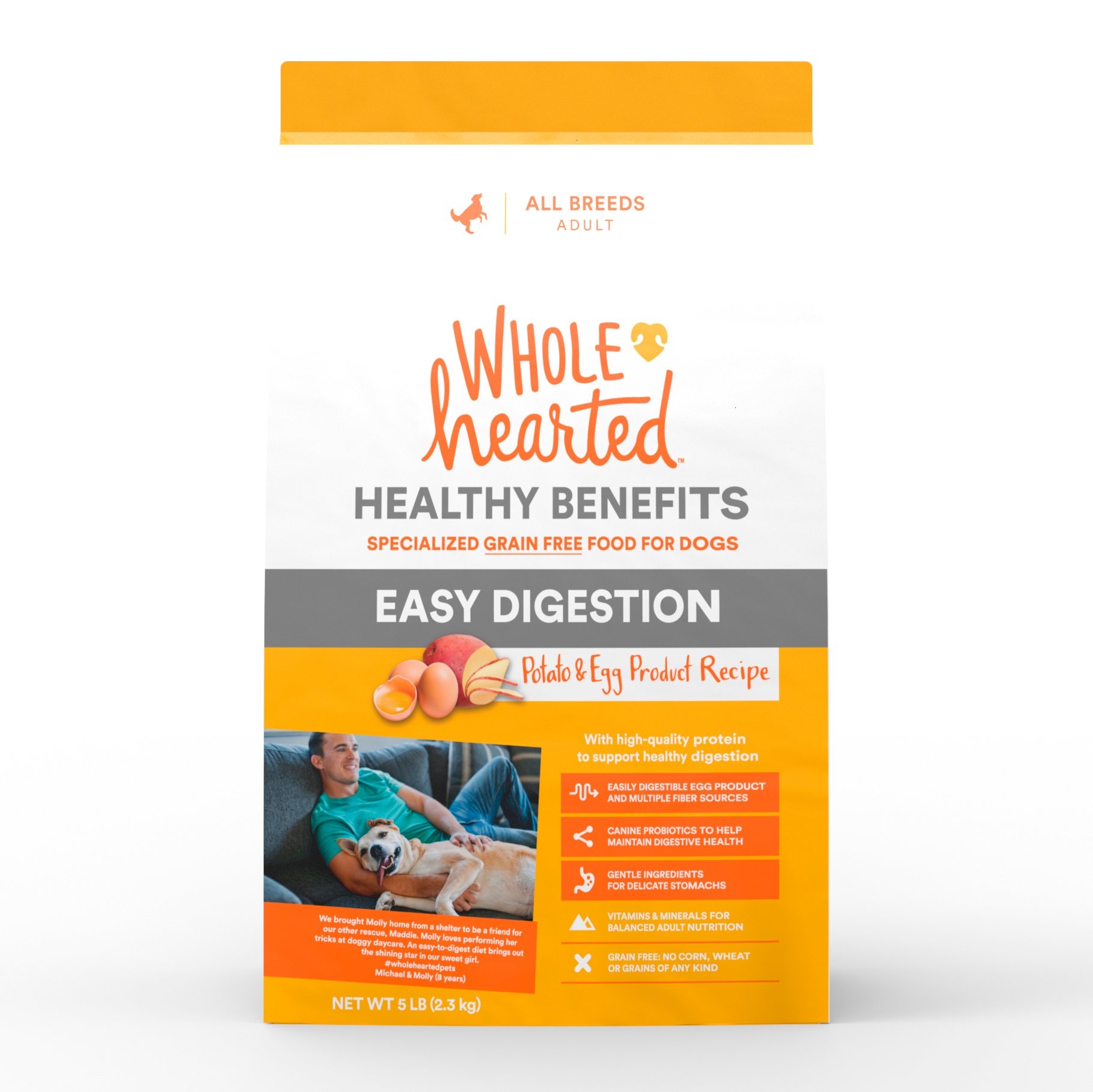 slide 1 of 1, WholeHearted Grain Free Healthy Benefits Easy Digestion Potato and Egg Product Recipe Dry Dog Food, 5 lb