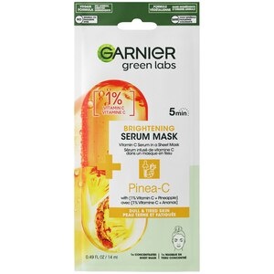 slide 1 of 1, Garnier Green Labs Pinea-C Brightening Serum Sheet Mask With Vitamin C, 0.473 oz