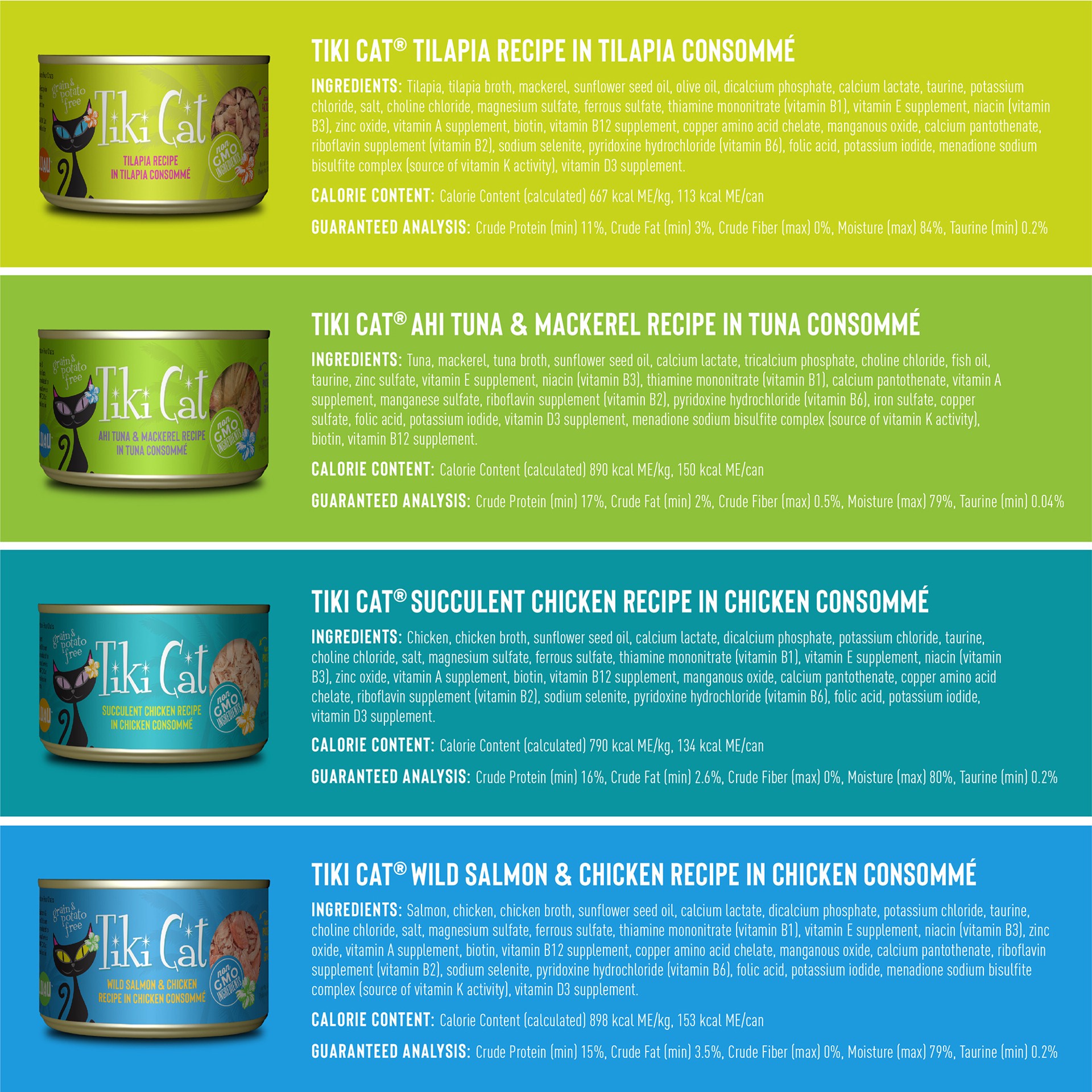 slide 6 of 7, Tiki Cat Luau Wet Cat Food, Variety Pack, 6 oz. Can (8 Count), 48 oz