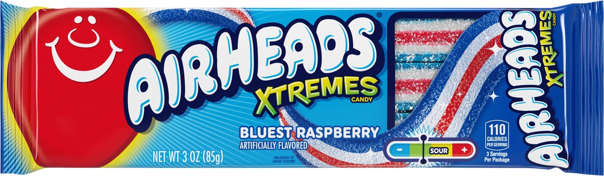 slide 3 of 3, Airheads Xtremes Sweetly Sour Candy Belts, Bluest Raspberry flavor, 3 Ounce , 3 oz