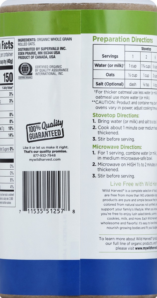 slide 2 of 7, Wild Harvest Organic Oatmeal Quick, 18 oz