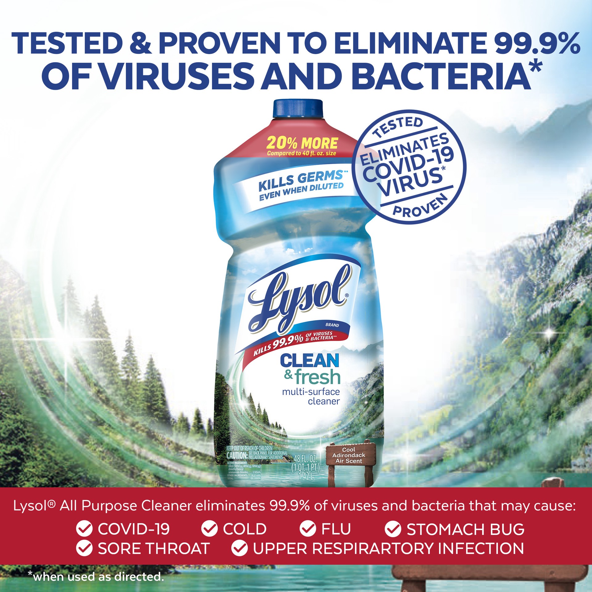 slide 3 of 3, Lysol Clean & Fresh Multi-Surface Cleaner Pour Able Cool Adirondack Air, 48 fl oz