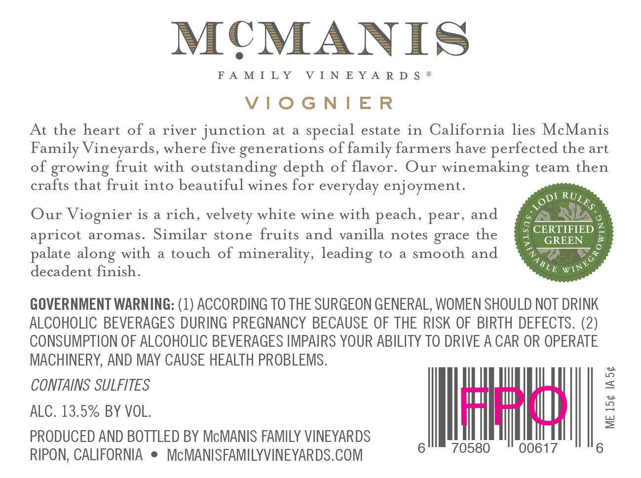 slide 4 of 5, McManis Family Vineyards Viognier 750 ml, 750 ml