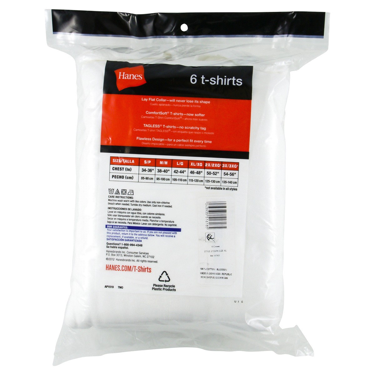 slide 5 of 5, Hanes Men's Crew Neck T-Shirts With Fresh IQ - XL White, 6 ct