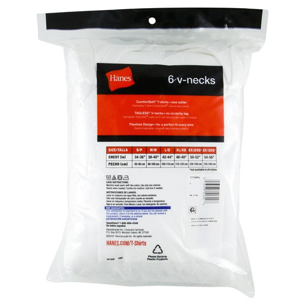 slide 4 of 5, Hanes Men's 6pk V-Neck T-Shirt - White - S, 6 ct