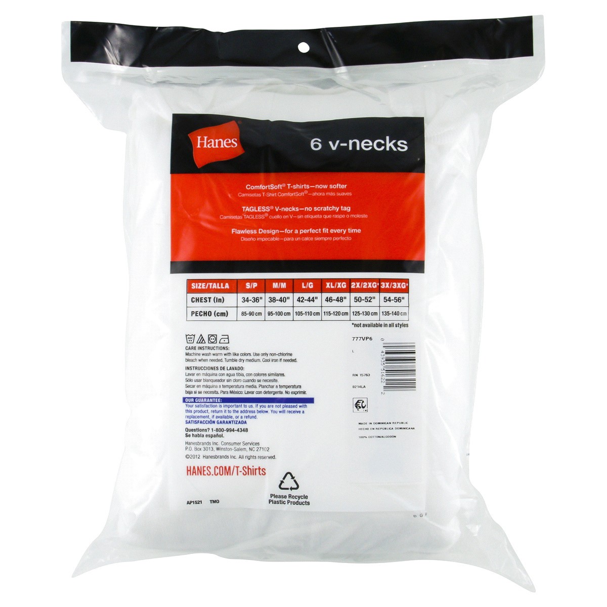 slide 2 of 2, Hanes Men's 6pk V-Neck T-Shirt - White - L, 6 ct