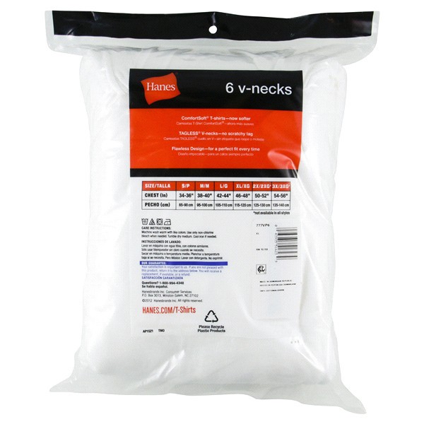 slide 4 of 5, Hanes Men's 6pk V-Neck T-Shirt - White - XL, 6 ct