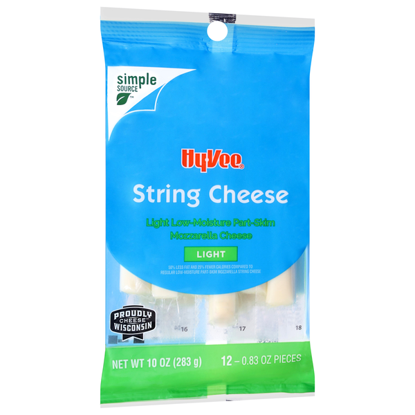 slide 1 of 1, Hy-vee Light Mozzarella Low-moisture Part-skim String Cheese, 12 ct; 10 oz
