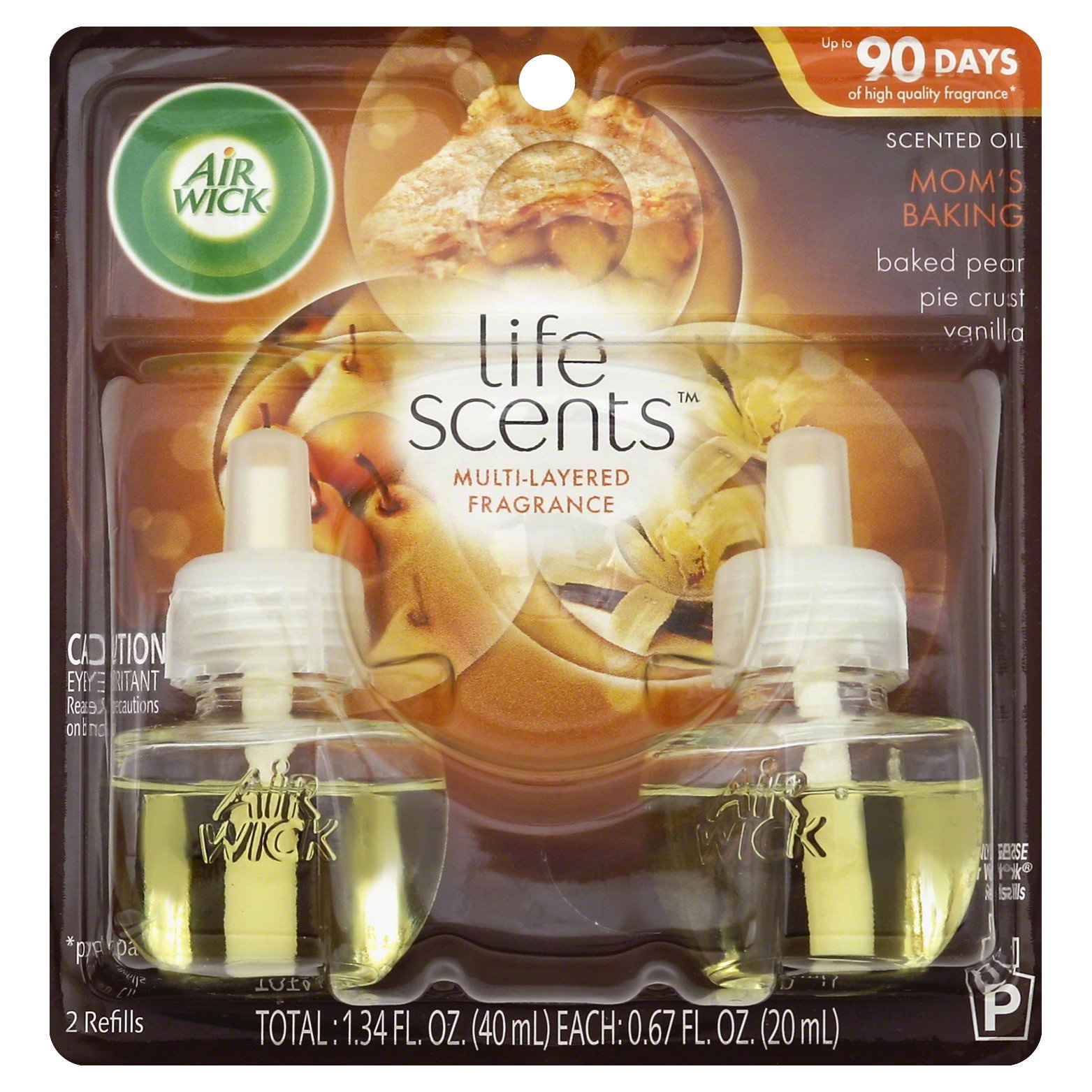 slide 1 of 1, Air Wick Life Scents Scented Oil Plug in Air Freshener Refills, Mom's Baking With Baked Pear, Pie Crust, and Vanilla Scent, 2 ct; 0.67 fl oz