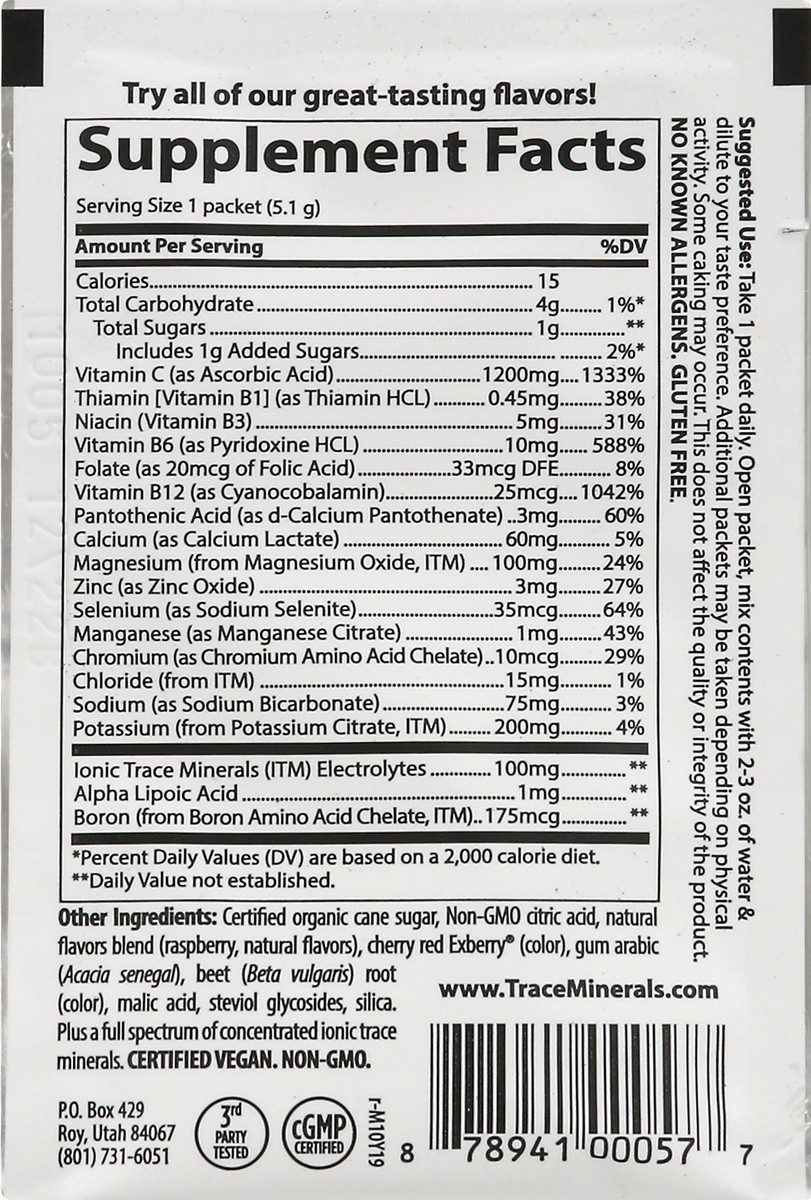 slide 3 of 9, Trace Power Pak Effervescent Raspberry Electrolyte Stamina - 0.18 oz, 1 ct