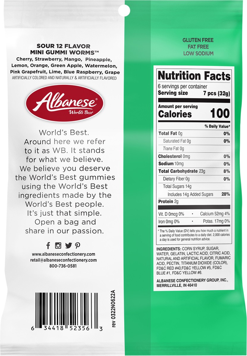 slide 4 of 6, Albanese Gummies Sour Worms - 7 oz, 7 oz