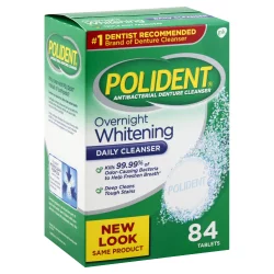 Polident Overnight Triple Mint Whitening Denture Cleanser Tablets