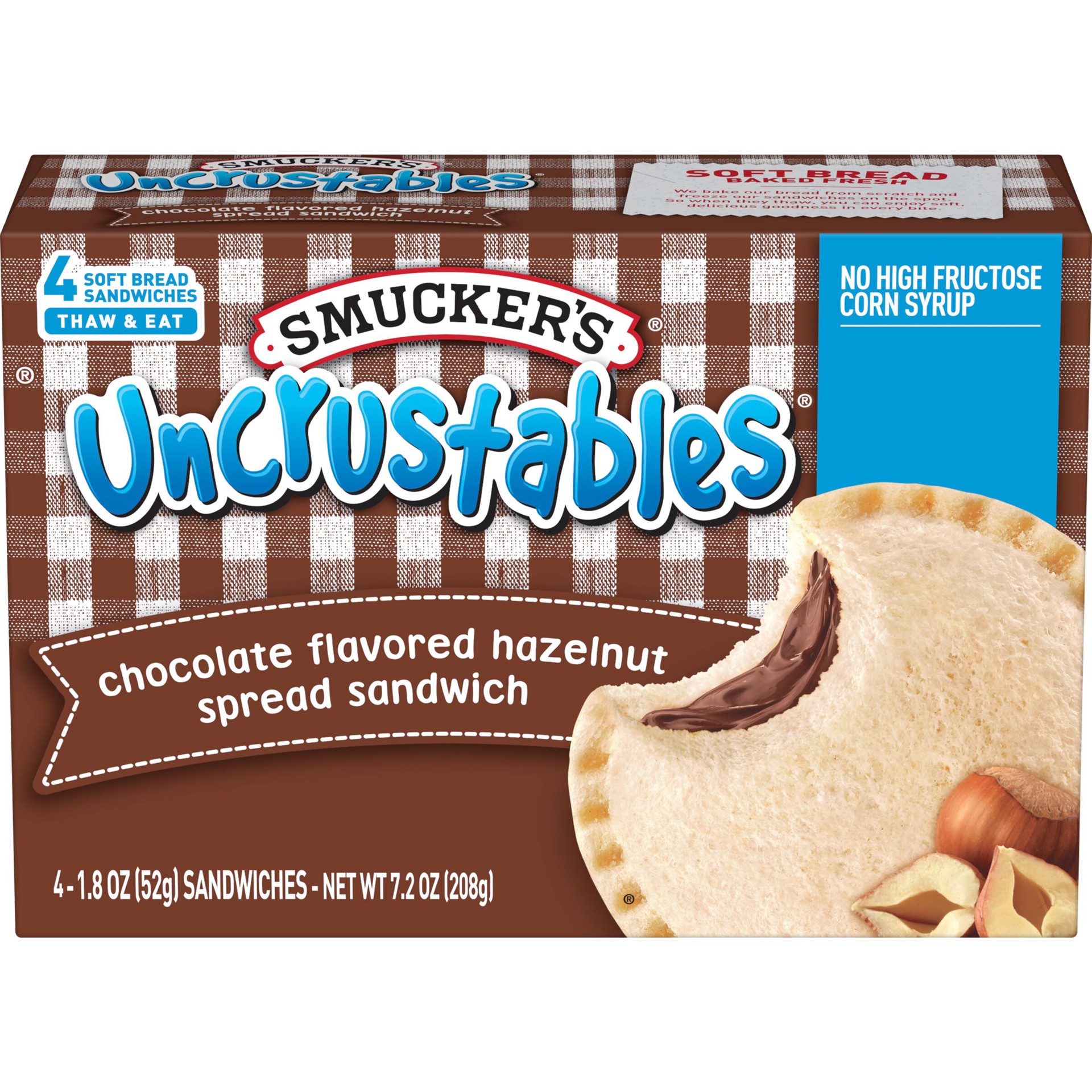slide 1 of 11, Smucker's Uncrustables Chocolate Flavored Hazelnut Spread Sandwich, 4-Count Pack, 4 ct