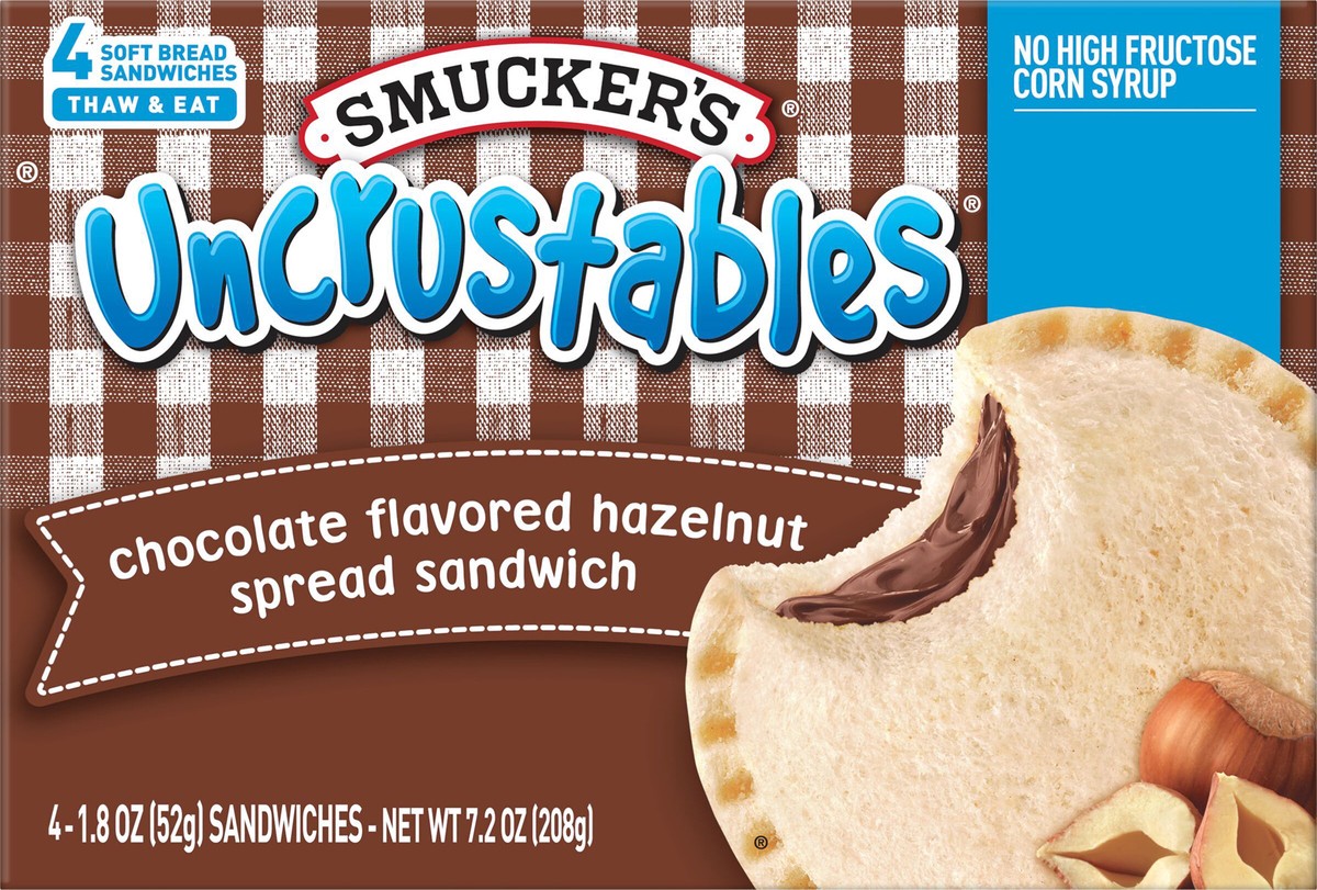 slide 3 of 11, Smucker's Uncrustables Chocolate Flavored Hazelnut Spread Sandwich, 4-Count Pack, 4 ct