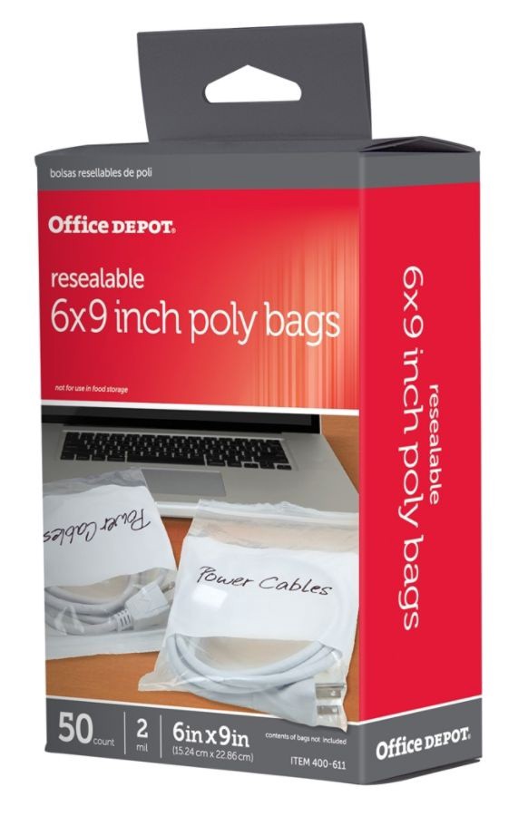 slide 6 of 6, Office Depot Brand Reclosable Bags with Write-On Panel, 50 ct; 6 in x 9 in
