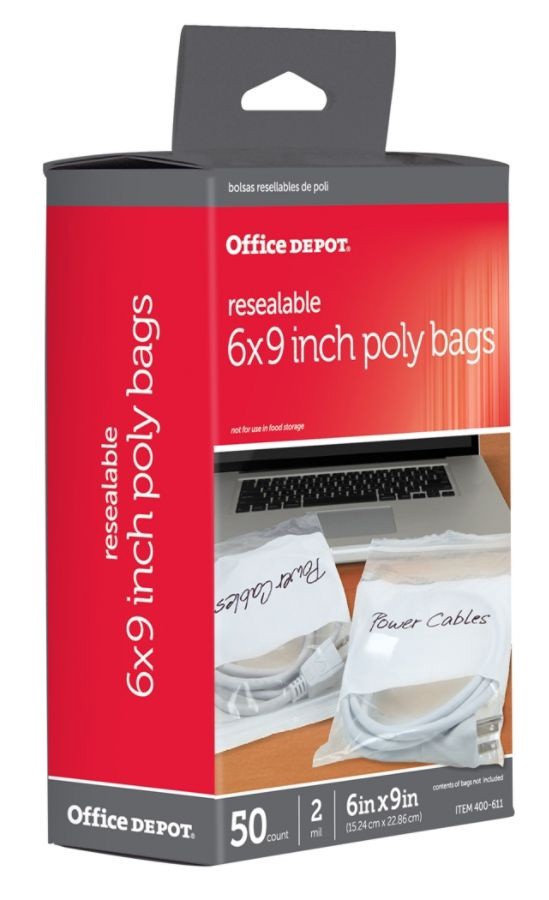 slide 3 of 6, Office Depot Brand Reclosable Bags with Write-On Panel, 50 ct; 6 in x 9 in