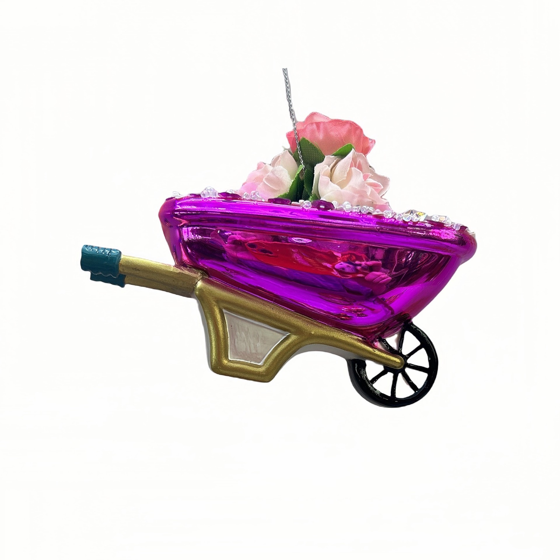 slide 2 of 2, 4.5" Flower Wheelbarrow Glass Ornament By Ashland, 4.5 in x 2 in x 3.25 in