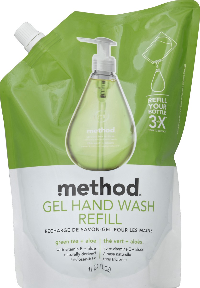 slide 2 of 2, method Green Tea & Aloe Gel Hand Wash Refill, 34 oz