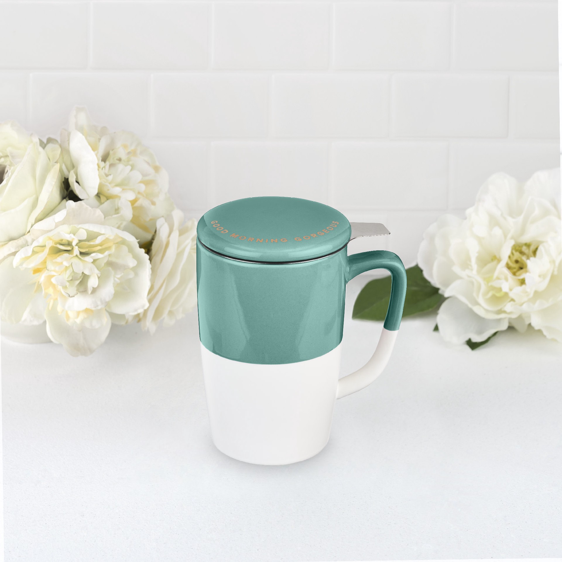 slide 3 of 5, true Pinky Up Teal Tea Mug Infuser Delia, 1 ct