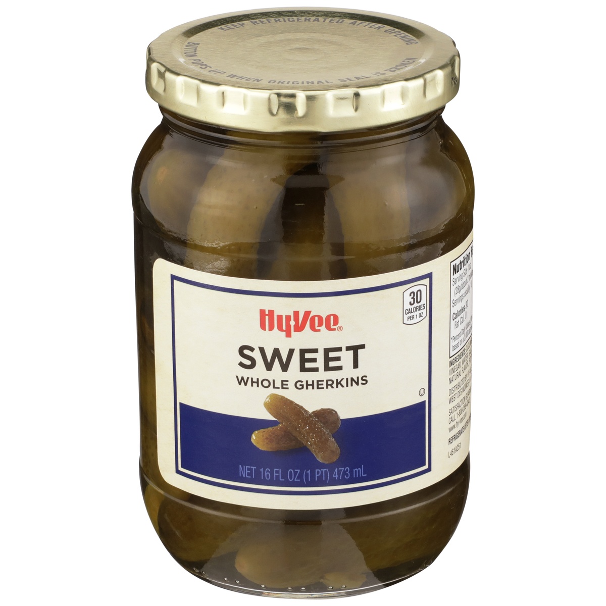 slide 1 of 1, Hy-vee Sweet Whole Gherkins, 16 fl oz