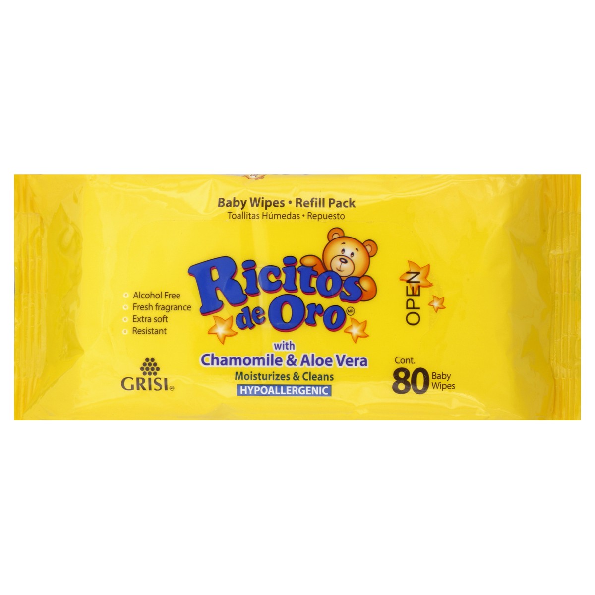 slide 6 of 7, Ricitos de Oro Alcohol-Free with Chamomile Baby Wipes Refill Pack, 80 ct