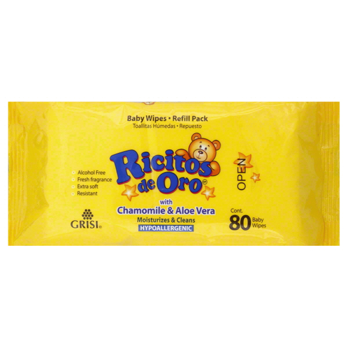 slide 1 of 1, Ricitos de Oro Alcohol-Free with Chamomile Baby Wipes Refill Pack, 80 ct