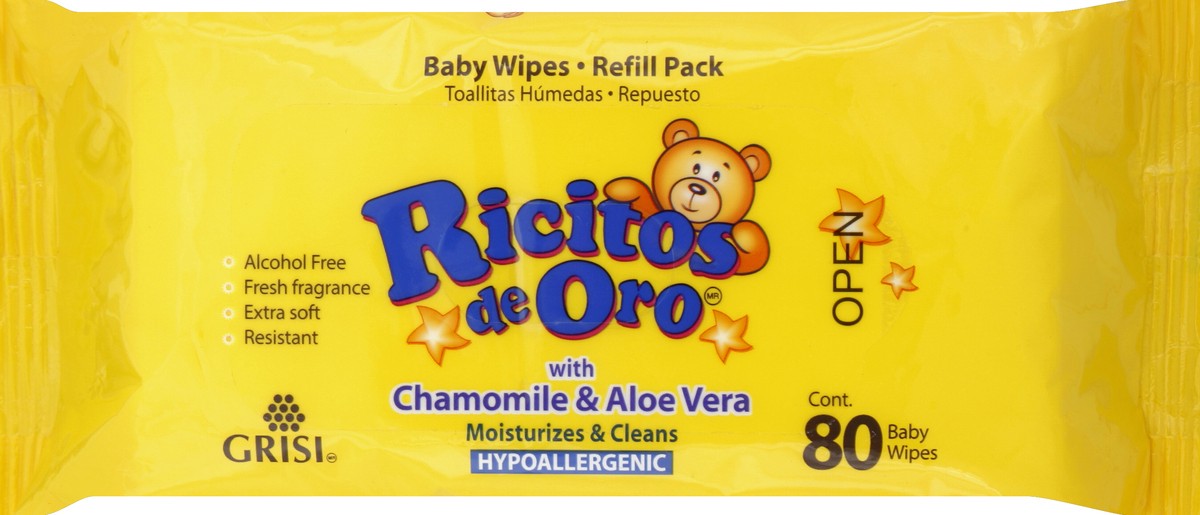 slide 1 of 7, Ricitos de Oro Alcohol-Free with Chamomile Baby Wipes Refill Pack, 80 ct